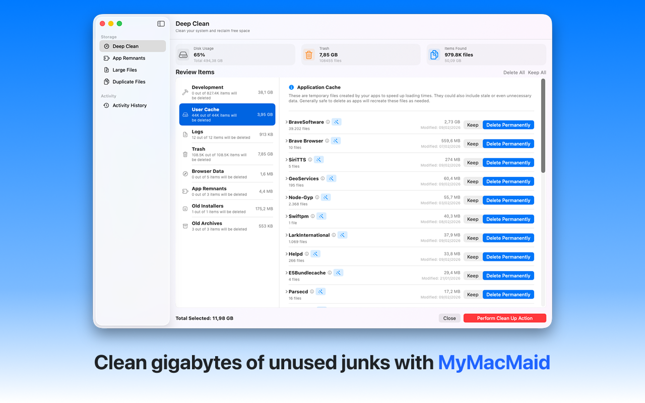 MyMacMaid Deep Clean - Review items and reclaim storage